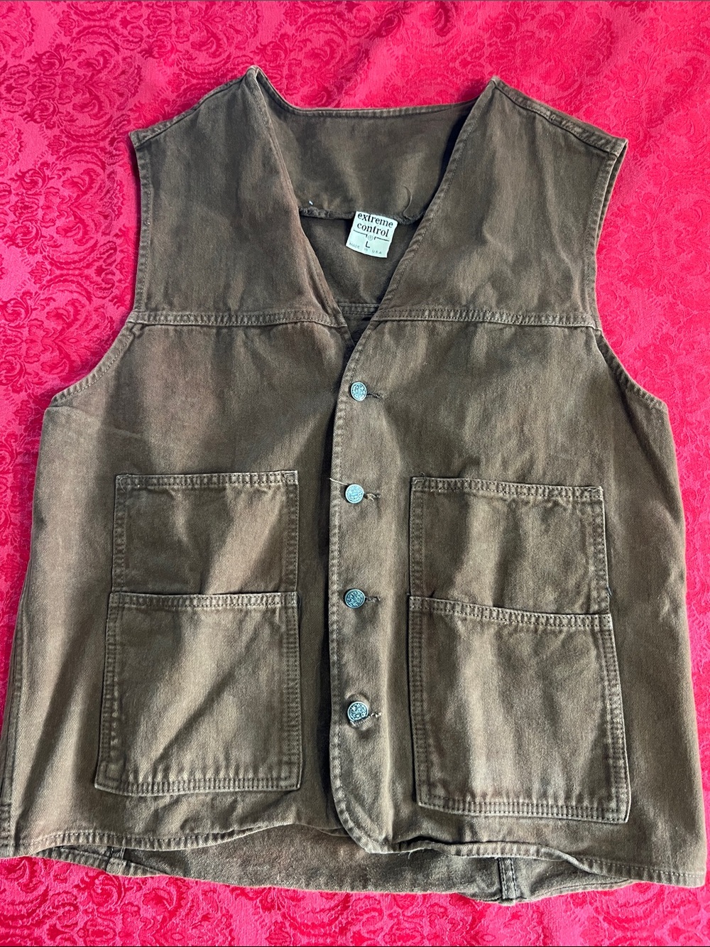 Extreme Control Brown Utility Vest Men’s Large Made in USA Cotton 6 Pocket